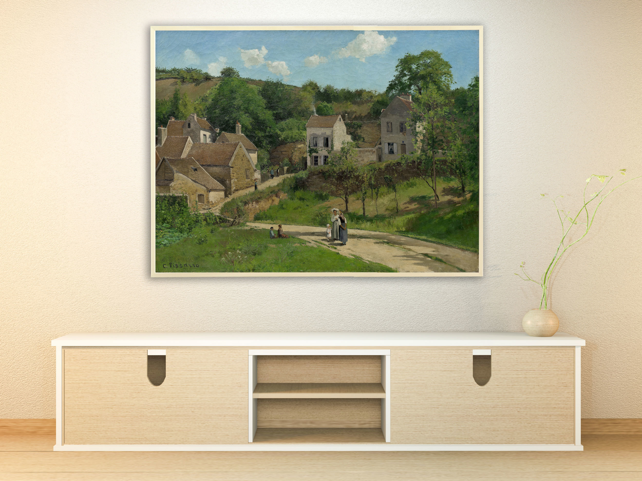 Camille Pissarro - L’Hermitage à Pontoise, Bilderrahmen Ahorn